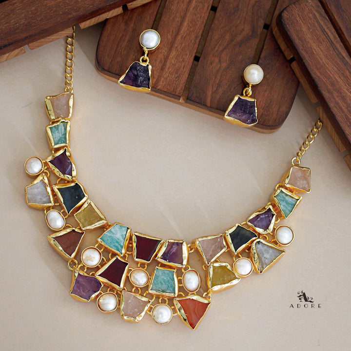 Scarlett Raw Stone + Baroque Neckpiece With Earring