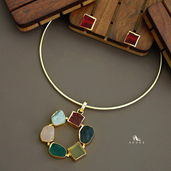 Raw Stone Golden Chakra Neck Cuff With Stud