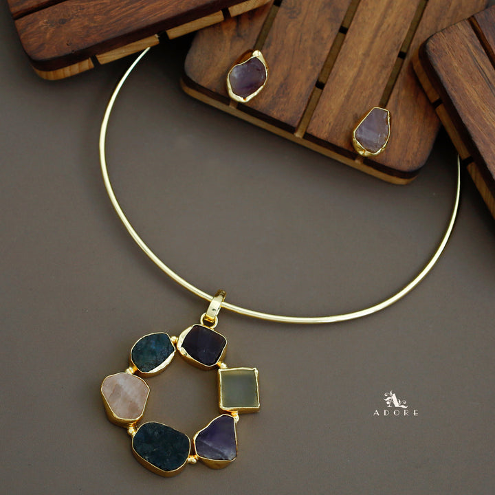 Raw Stone Golden Chakra Neck Cuff With Stud