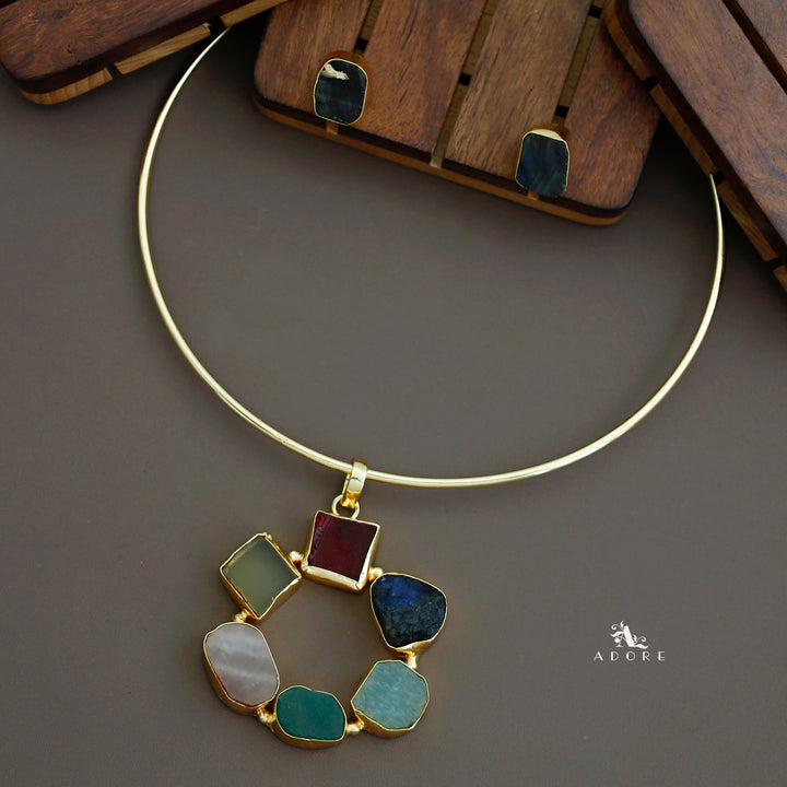 Raw Stone Golden Chakra Neck Cuff With Stud