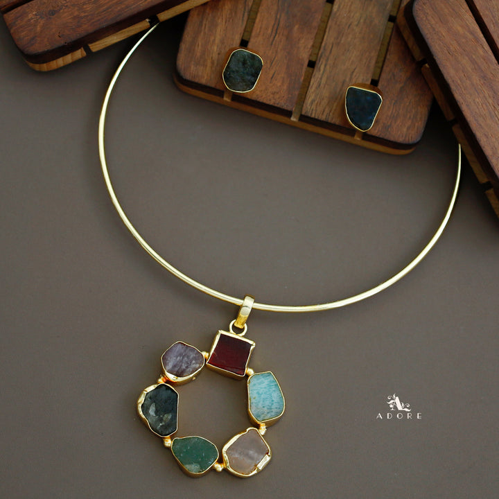 Raw Stone Golden Chakra Neck Cuff With Stud