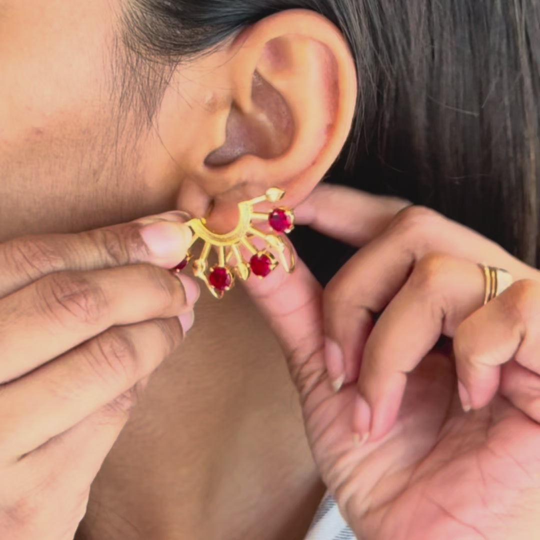 Elsie Half Circle Glossy Rays Ear-Cuff (Set Of 2)