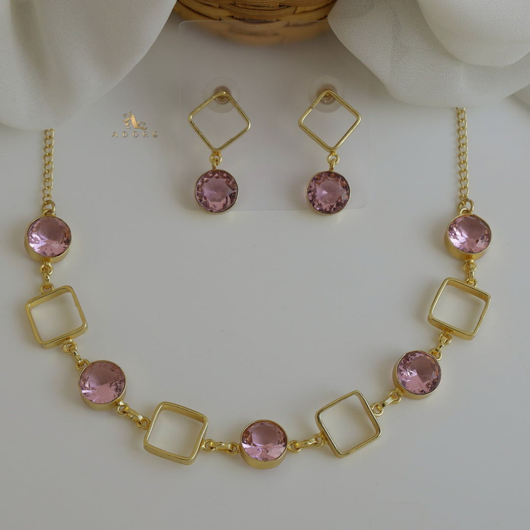 Glossy 4 Square Neckpiece With Earring