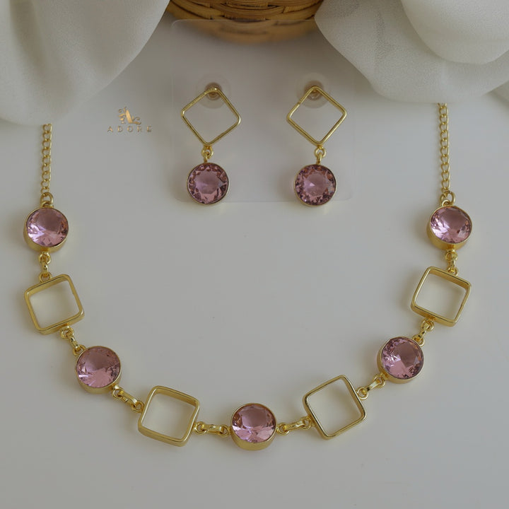 Glossy 4 Square Neckpiece With Earring