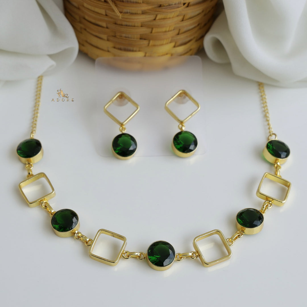 Glossy 4 Square Neckpiece With Earring