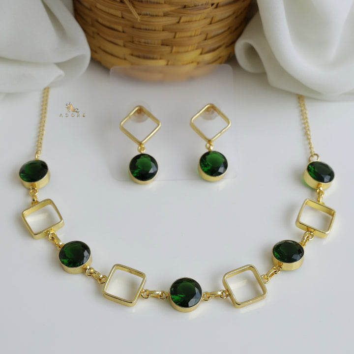 Glossy 4 Square Neckpiece With Earring