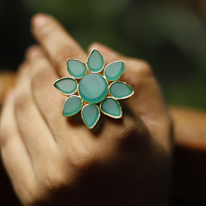 8 Petal Raw Stone Ring (Colour Option)
