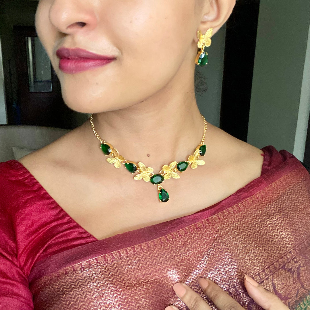 Golden Butterfly Neckpiece With Earring