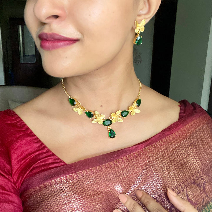 Golden Butterfly Neckpiece With Earring
