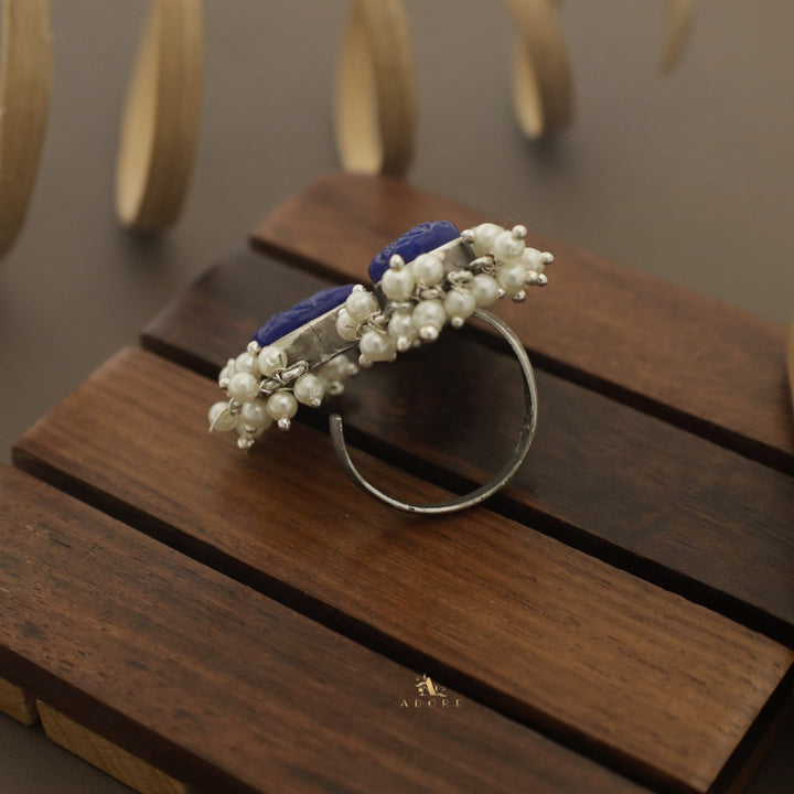 Daxa Carved 3 Petal Cluster Pearl Ring ( Rust Finish )
