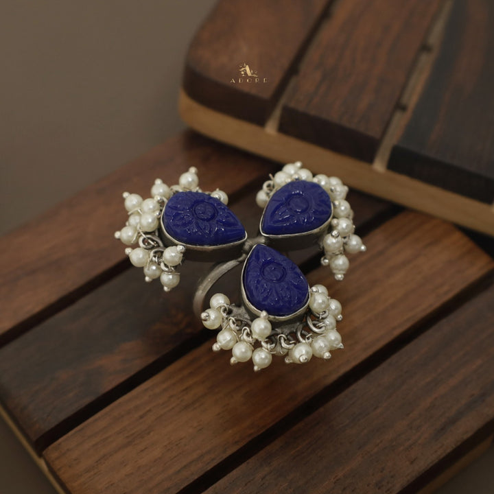Daxa Carved 3 Petal Cluster Pearl Ring ( Rust Finish )