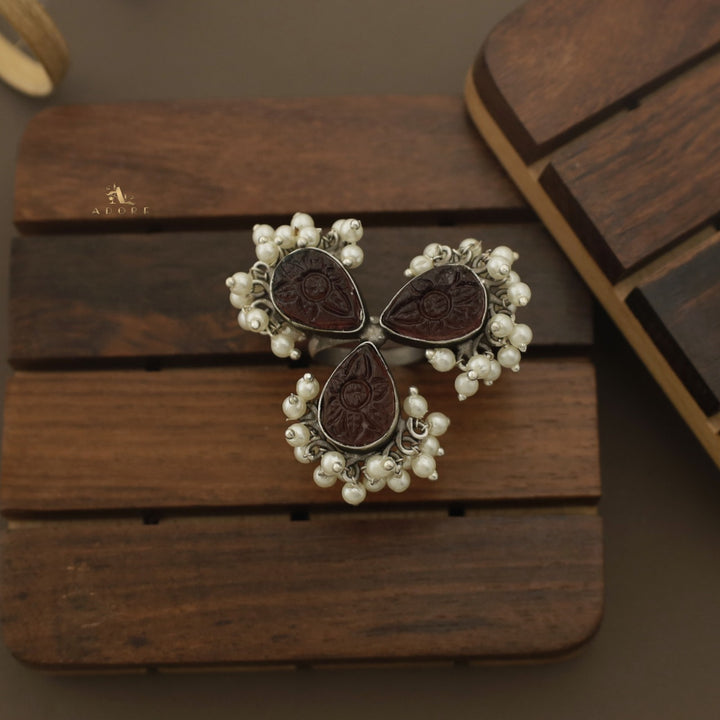 Daxa Carved 3 Petal Cluster Pearl Ring ( Rust Finish )