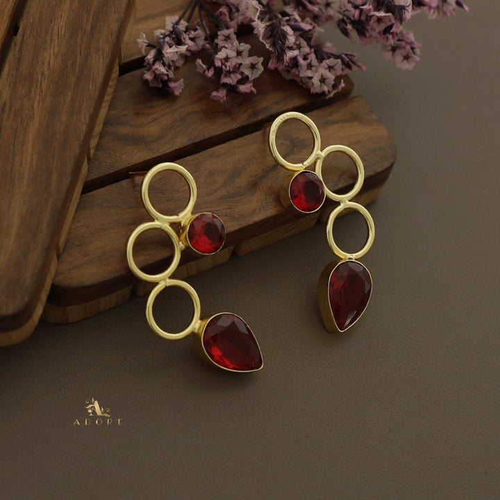 Golden Tri Circle Glossy Earring