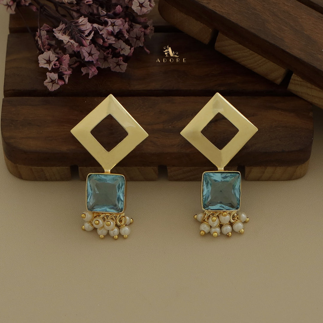 Diamond Glossy Square Pearl Earring
