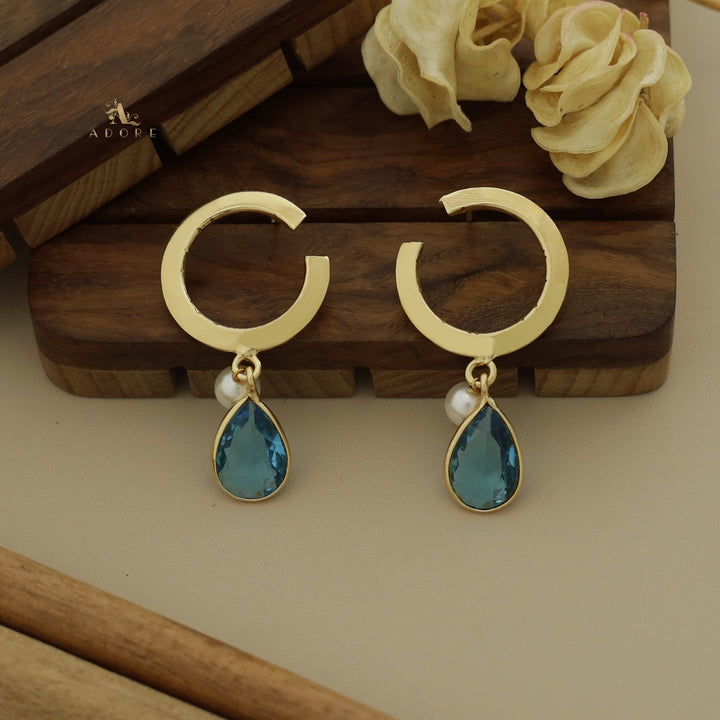 Golden C Hoop Drop And Pearl Earring