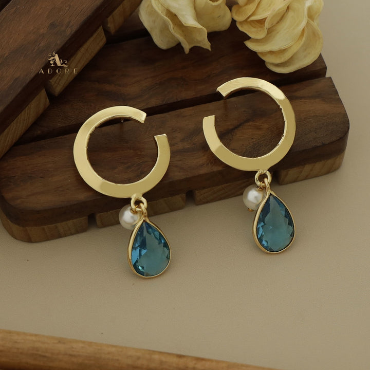 Golden C Hoop Drop And Pearl Earring