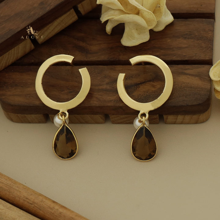 Golden C Hoop Drop And Pearl Earring