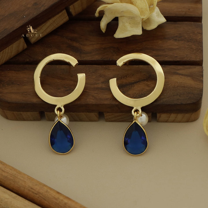 Golden C Hoop Drop And Pearl Earring