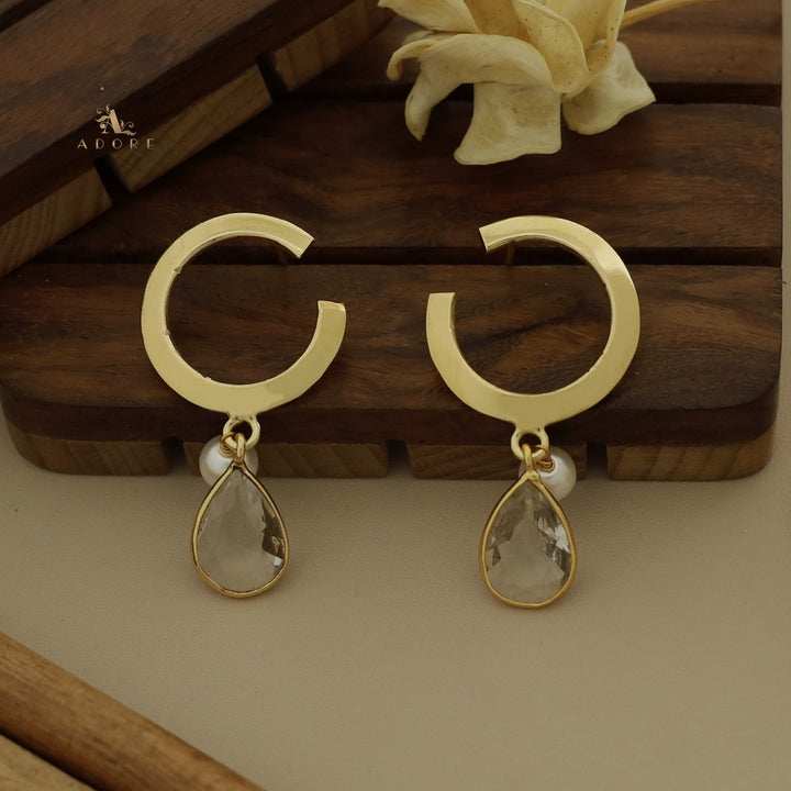 Golden C Hoop Drop And Pearl Earring