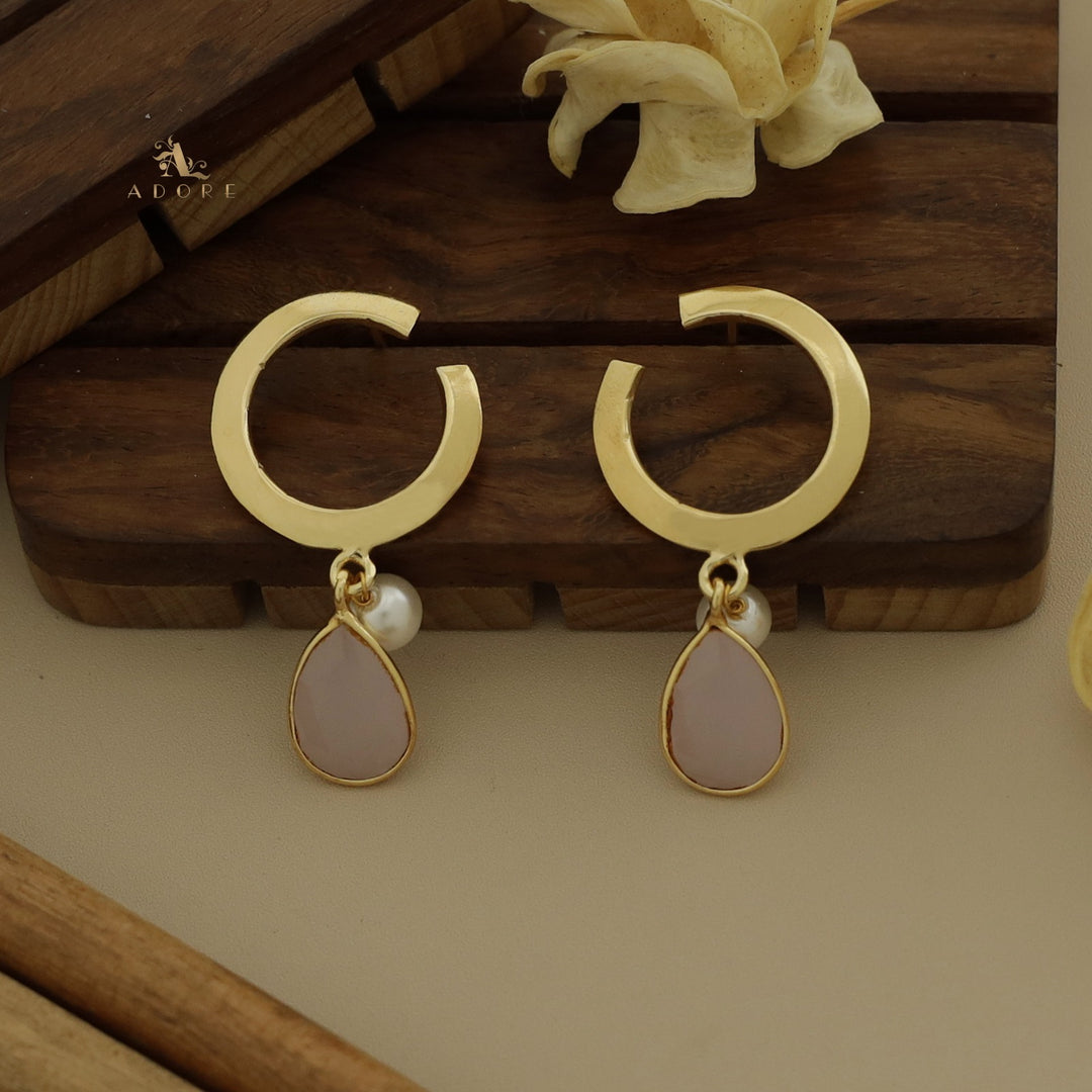 Golden C Hoop Drop And Pearl Earring