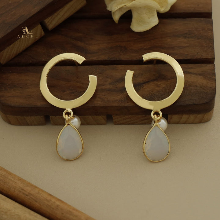 Golden C Hoop Drop And Pearl Earring