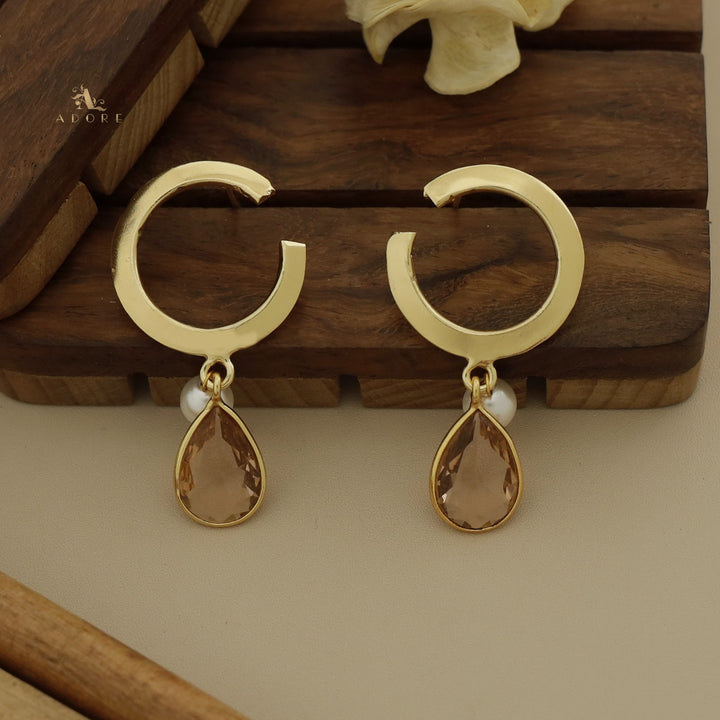Golden C Hoop Drop And Pearl Earring