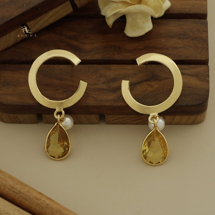Golden C Hoop Drop And Pearl Earring