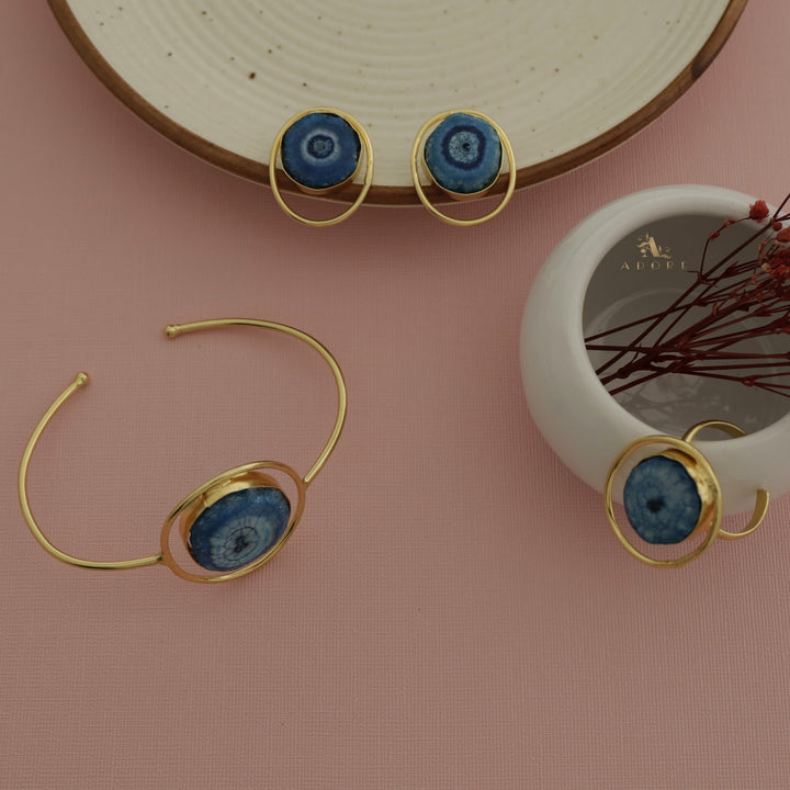 Seona Solar Agate Combo - Bracelet + Studs + Ring
