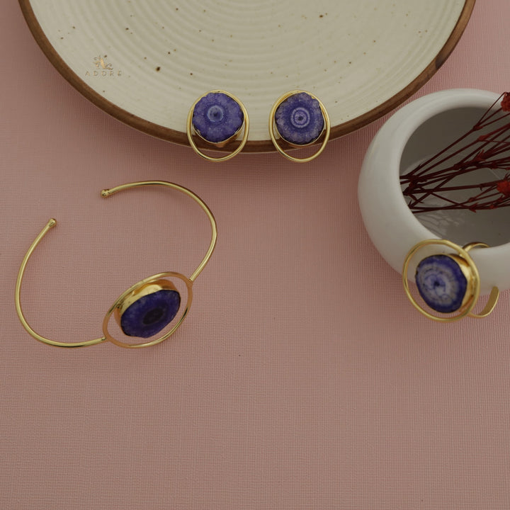 Seona Solar Agate Combo - Bracelet + Studs + Ring