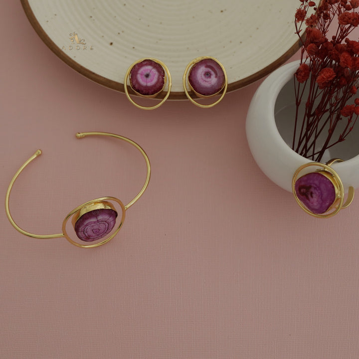 Seona Solar Agate Combo - Bracelet + Studs + Ring