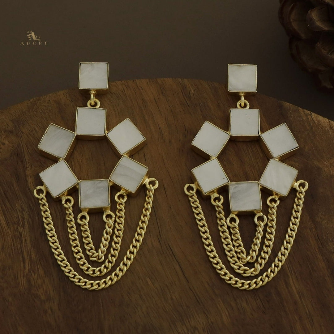 Larissa Square MOP  3 Layer Chain Earring