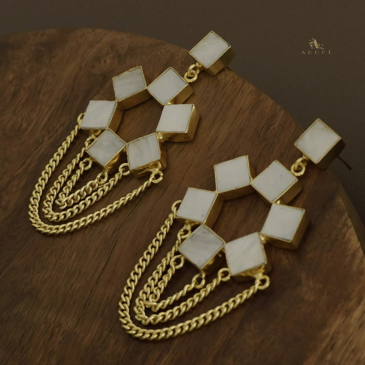 Larissa Square MOP  3 Layer Chain Earring