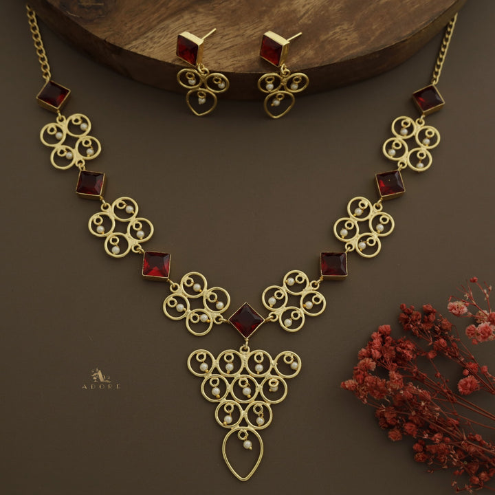 Cressida Diamond Glossy Pearl Triangle Neckpiece With Earring