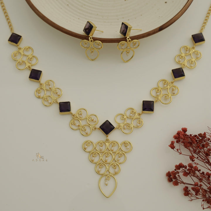 Cressida Diamond Glossy Pearl Triangle Neckpiece With Earring