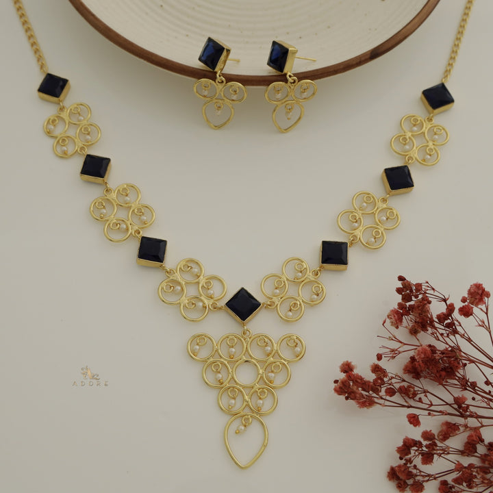 Cressida Diamond Glossy Pearl Triangle Neckpiece With Earring