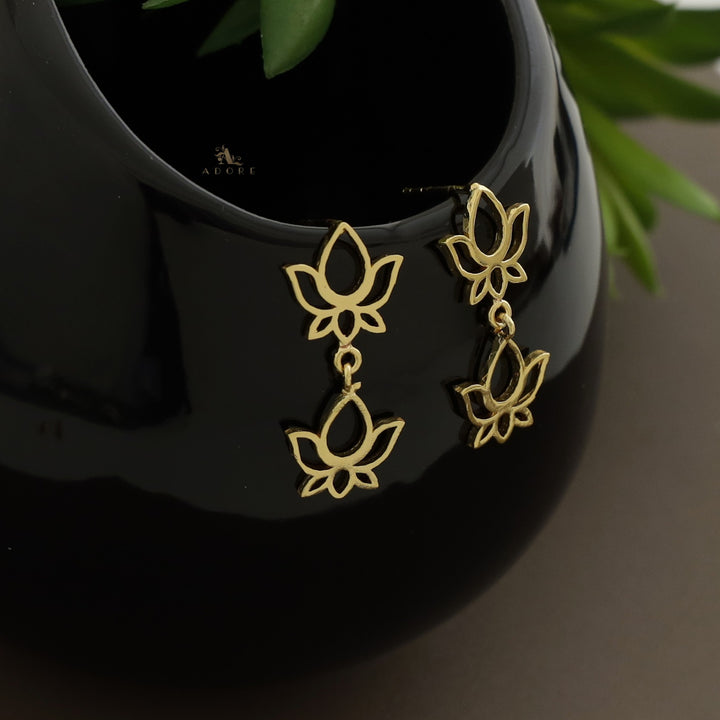 Golden Dual Lotus Earring