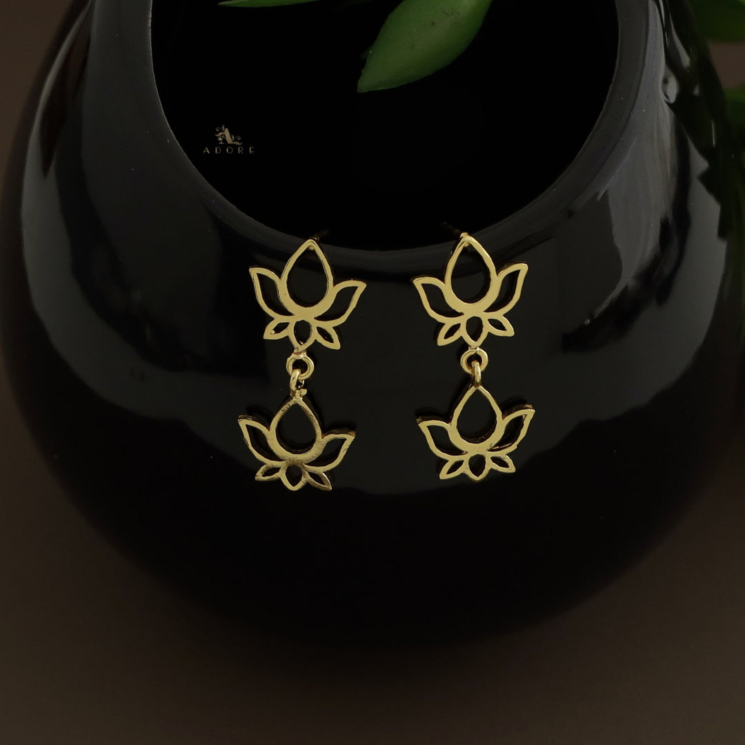 Golden Dual Lotus Earring