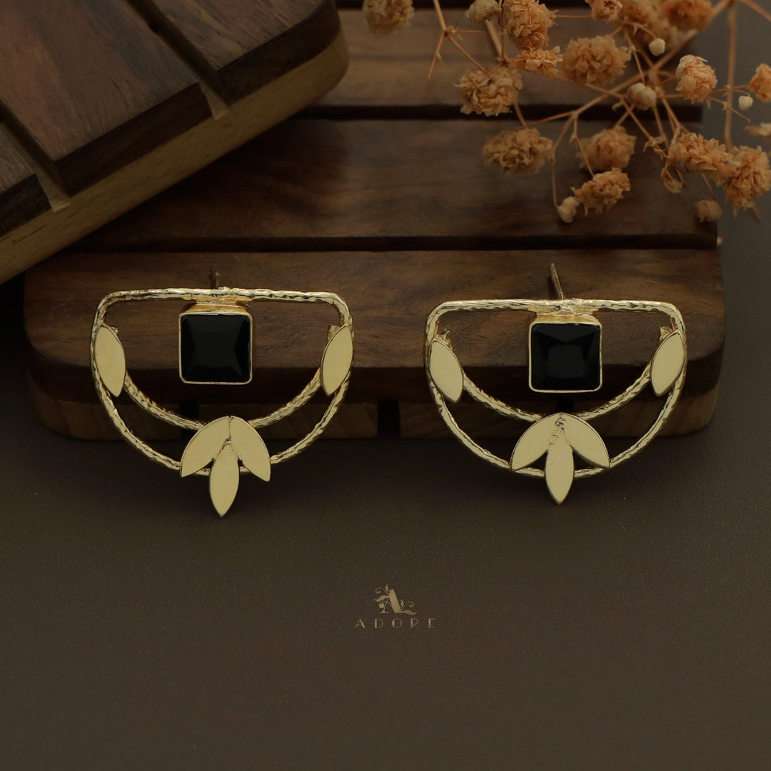 Textured Half Circle Square Leafy Earring