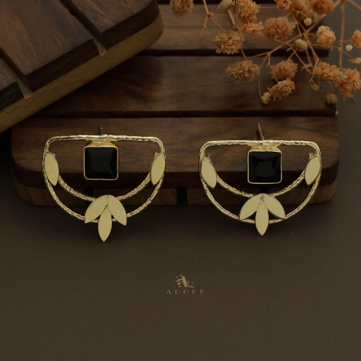 Textured Half Circle Square Leafy Earring
