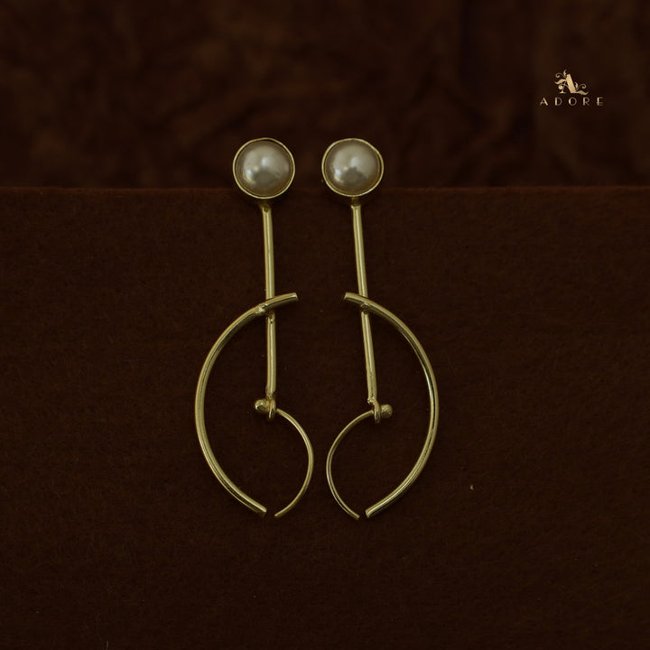 Crossed Semi Circle Stick Pearl Earring
