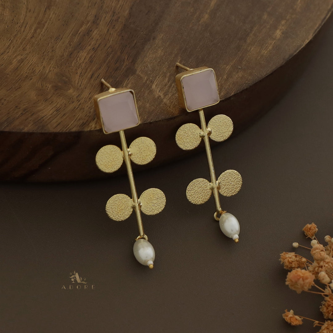 Glossy Square Golden Tree Pearl Earring