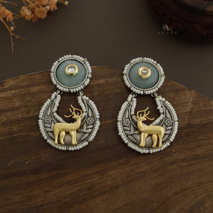 Pearly Crescent Golden Deer Earring