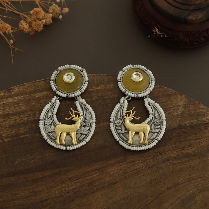 Pearly Crescent Golden Deer Earring