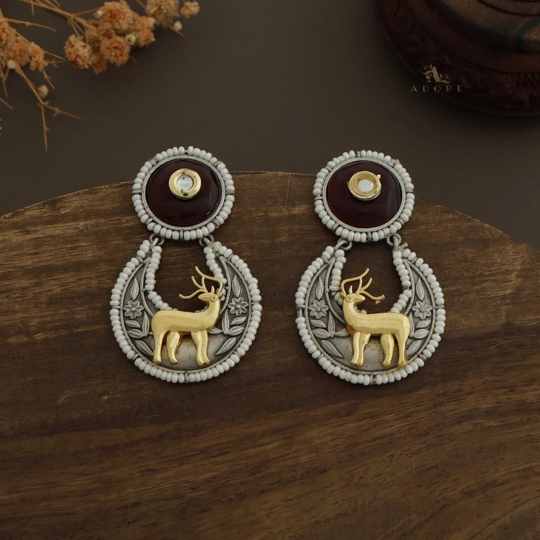 Pearly Crescent Golden Deer Earring