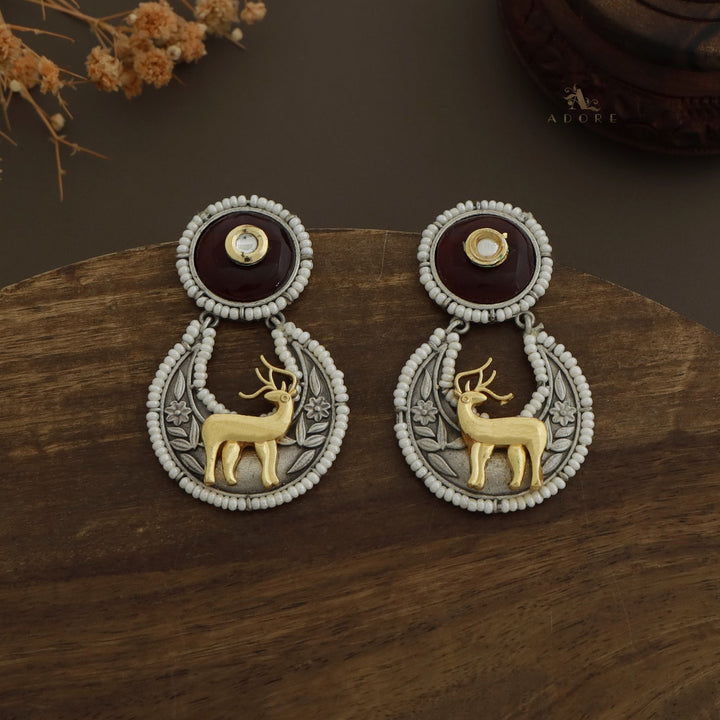Pearly Crescent Golden Deer Earring