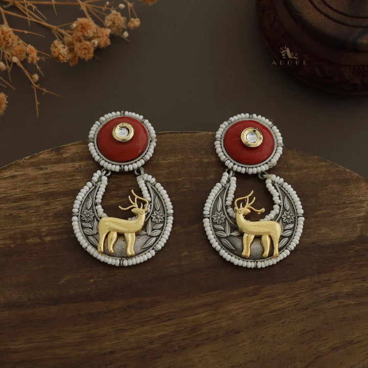 Pearly Crescent Golden Deer Earring