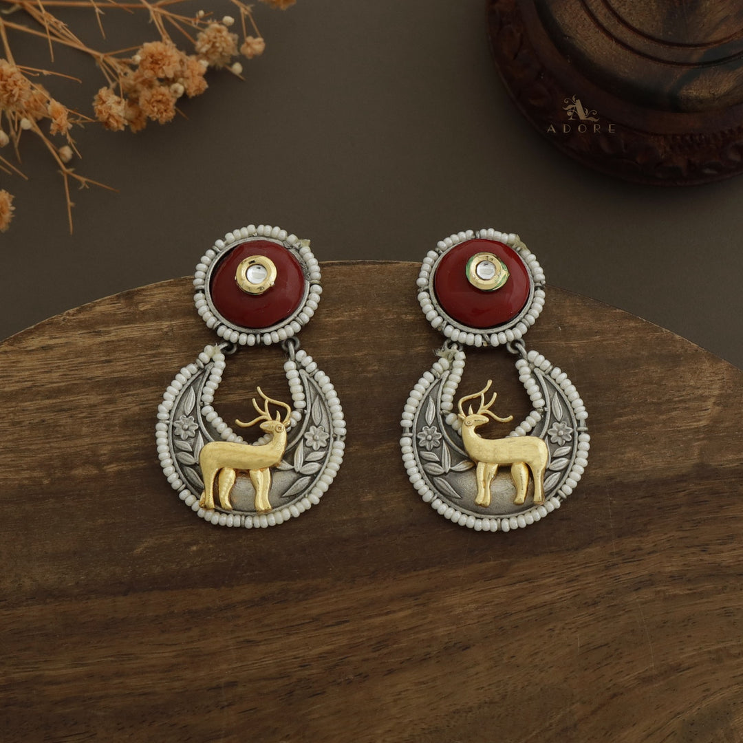 Pearly Crescent Golden Deer Earring