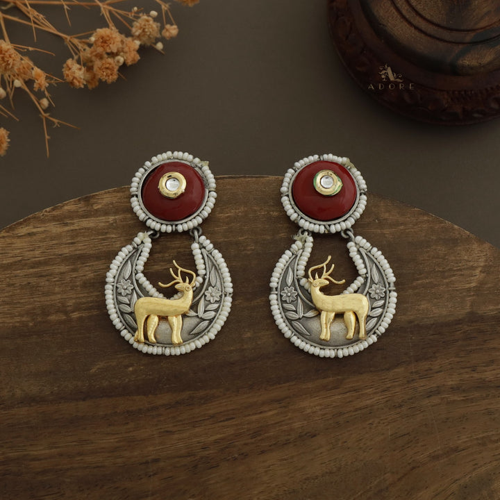 Pearly Crescent Golden Deer Earring