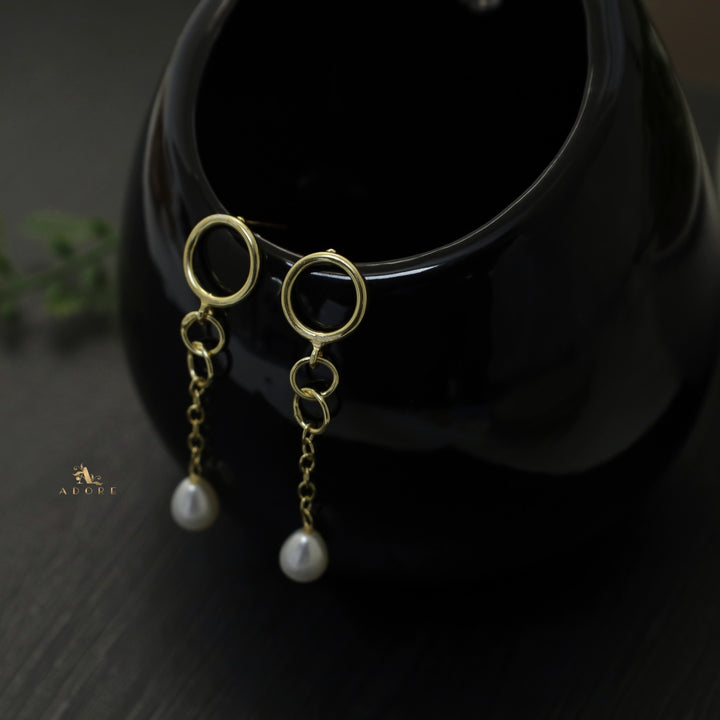 Triple Round Chainy Pearl Earring