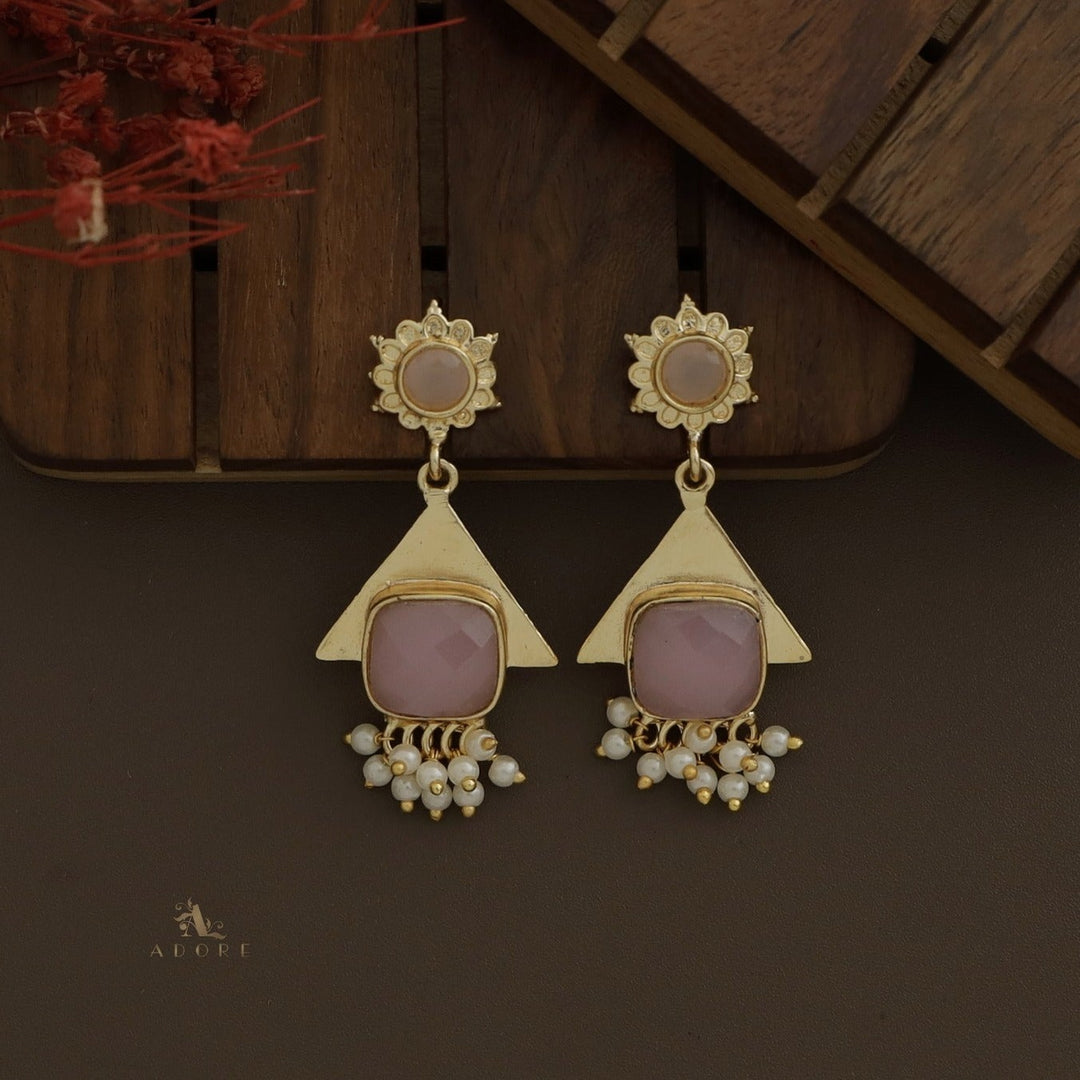 Glossy Flower + Triangle Pearl Earring